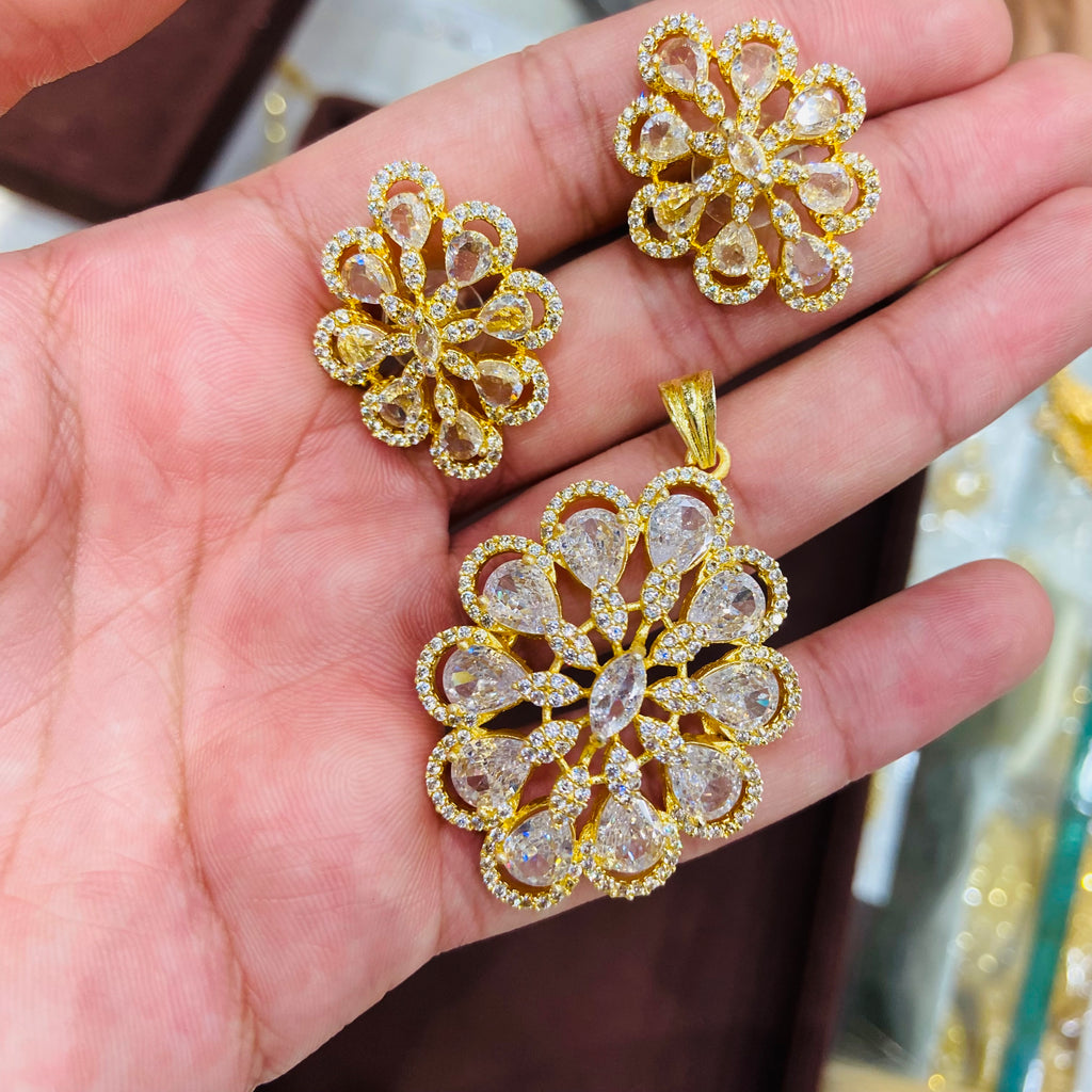 Elegant AD Pendant Necklace Set with Earrings - PS14