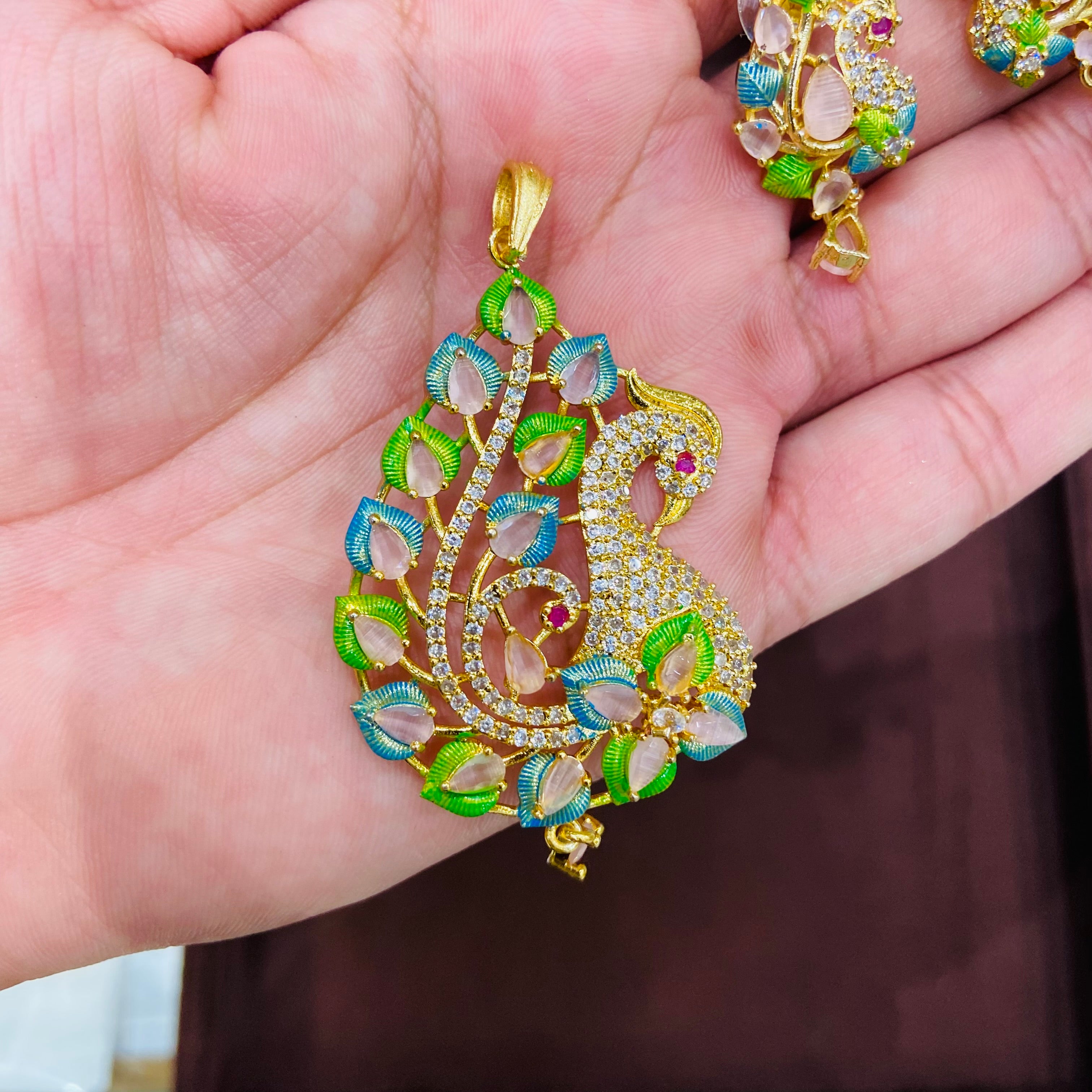 Elegant mor AD Pendant Set with Earrings - PS15