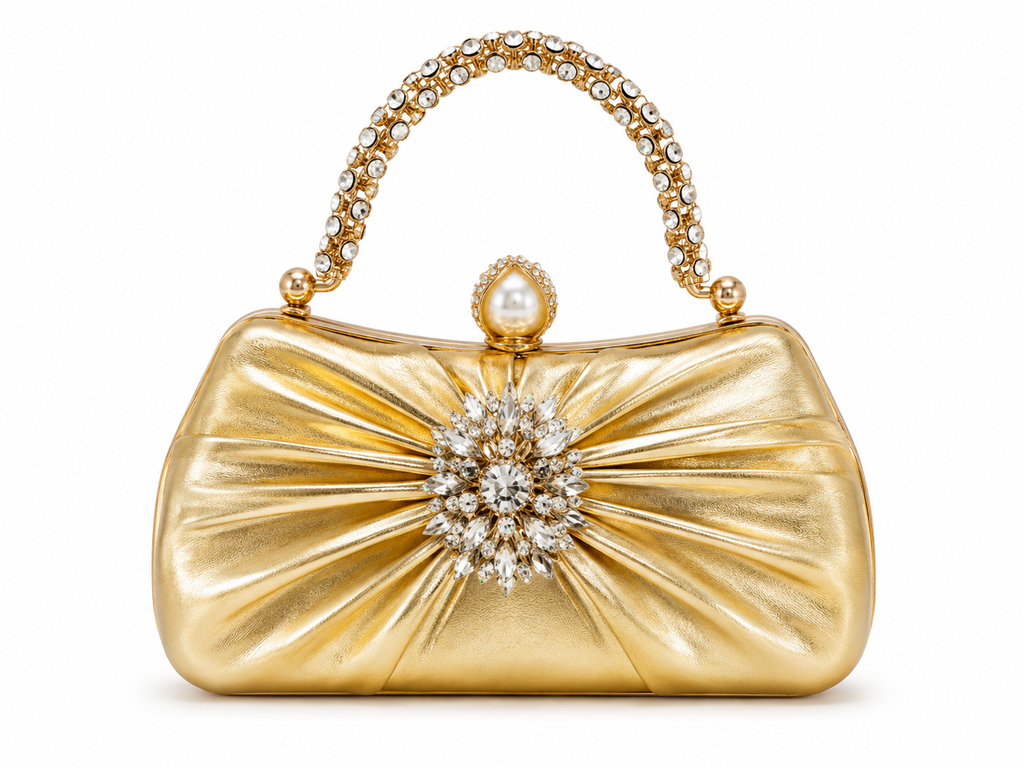 Crystal Embellished Gold Party Clutch
