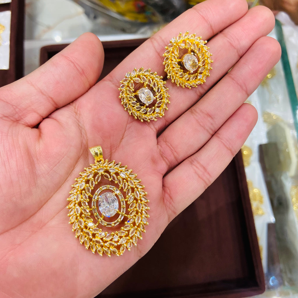 Royal AD Pendant Necklace Set with Earrings - PS13