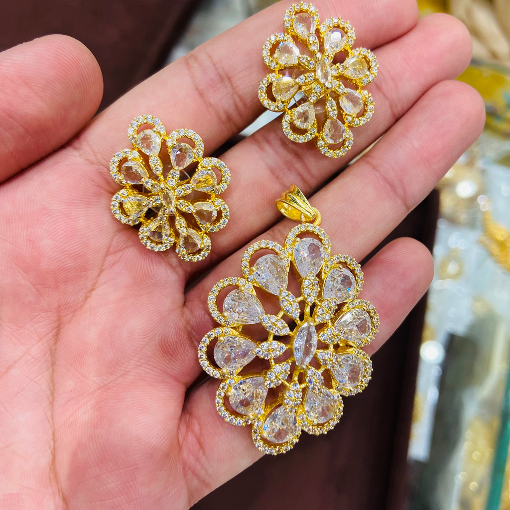 Elegant AD Pendant Necklace Set with Earrings - PS14
