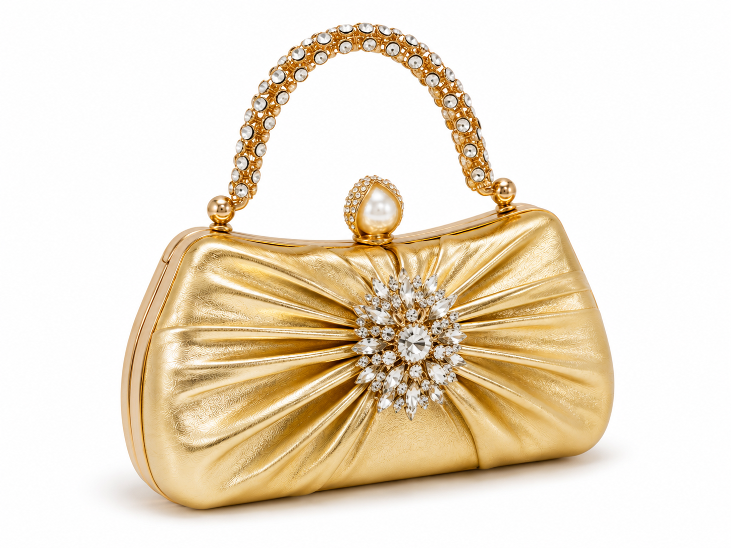 Crystal Embellished Gold Party Clutch