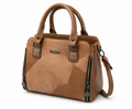 Brown handbag with a strap on a white background