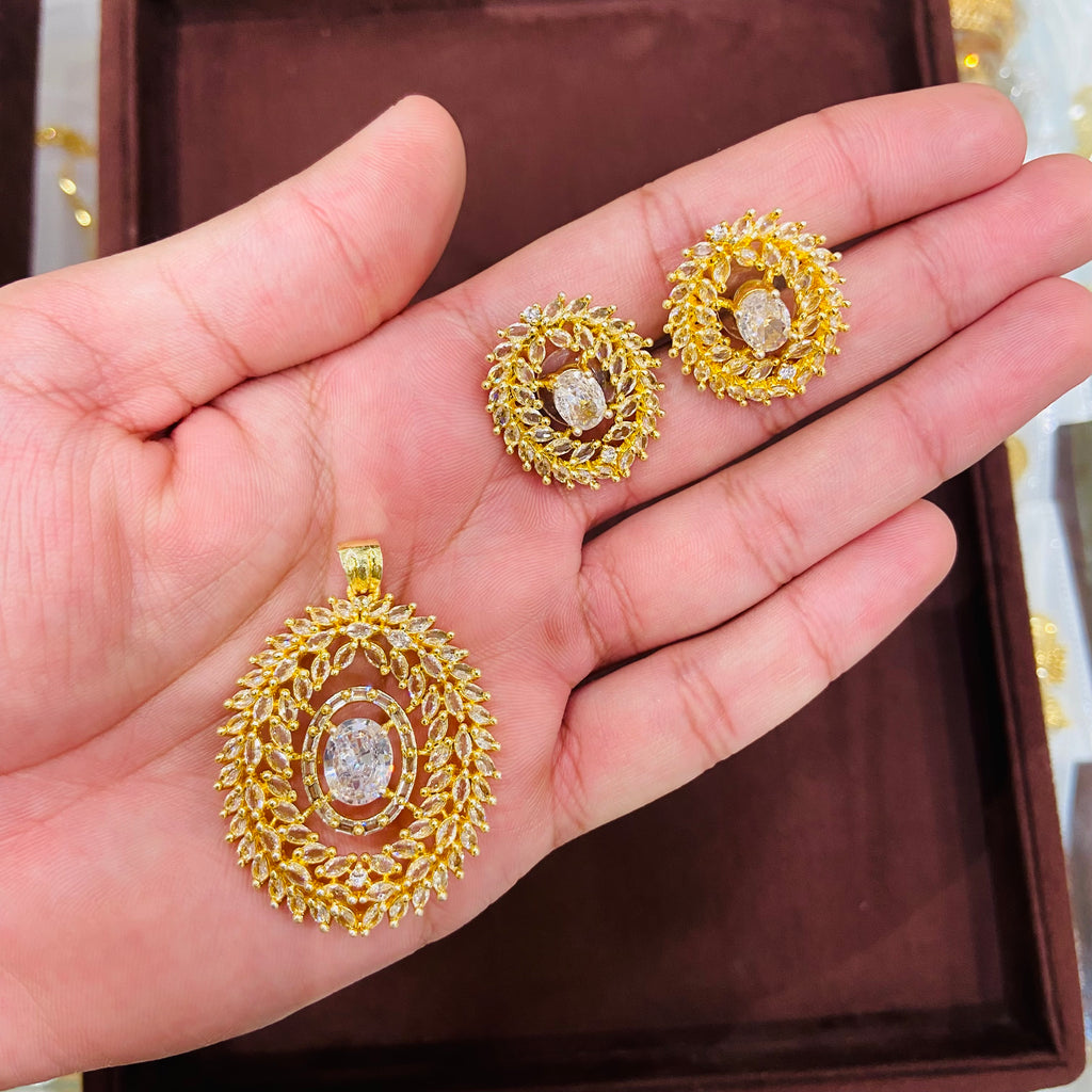 Royal AD Pendant Necklace Set with Earrings - PS13