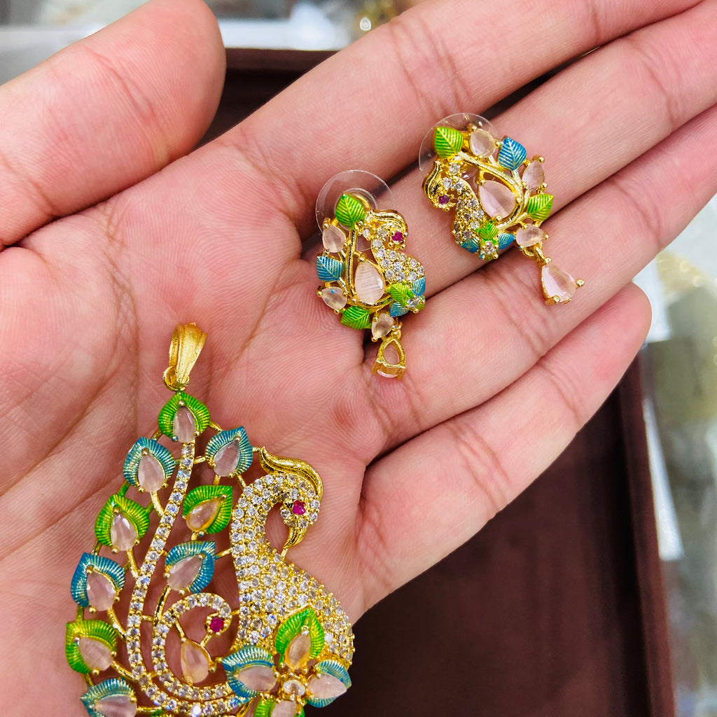 Elegant mor AD Pendant Set with Earrings - PS15