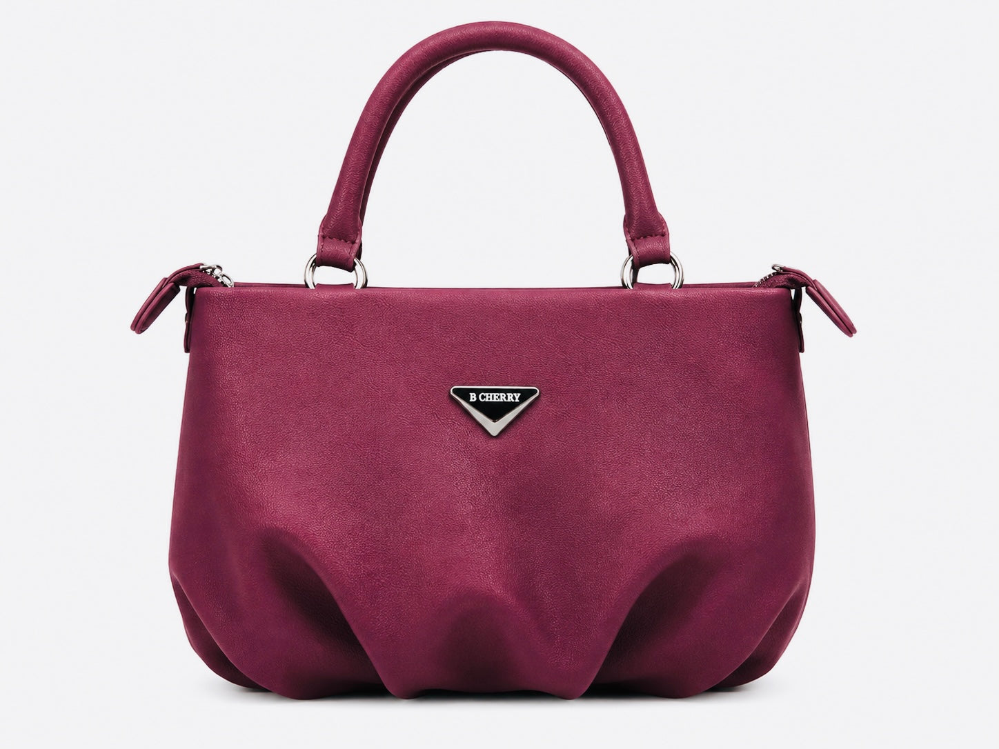Purple handbag with a brand logo on a white background