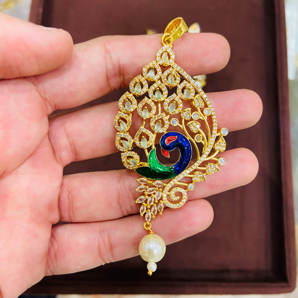 Royal mor AD Pendant Set with Earrings - PS16