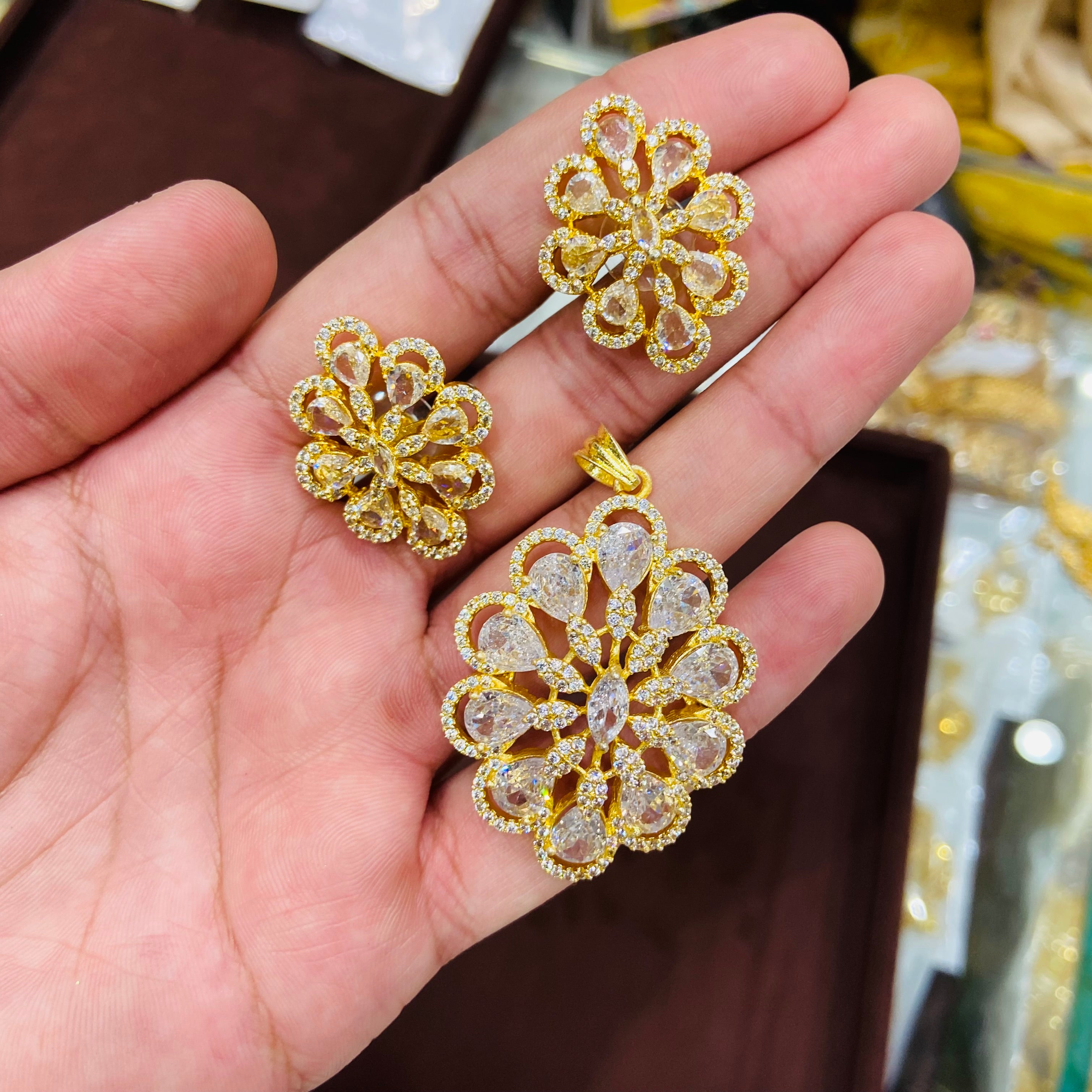 Elegant AD Pendant Necklace Set with Earrings - PS14