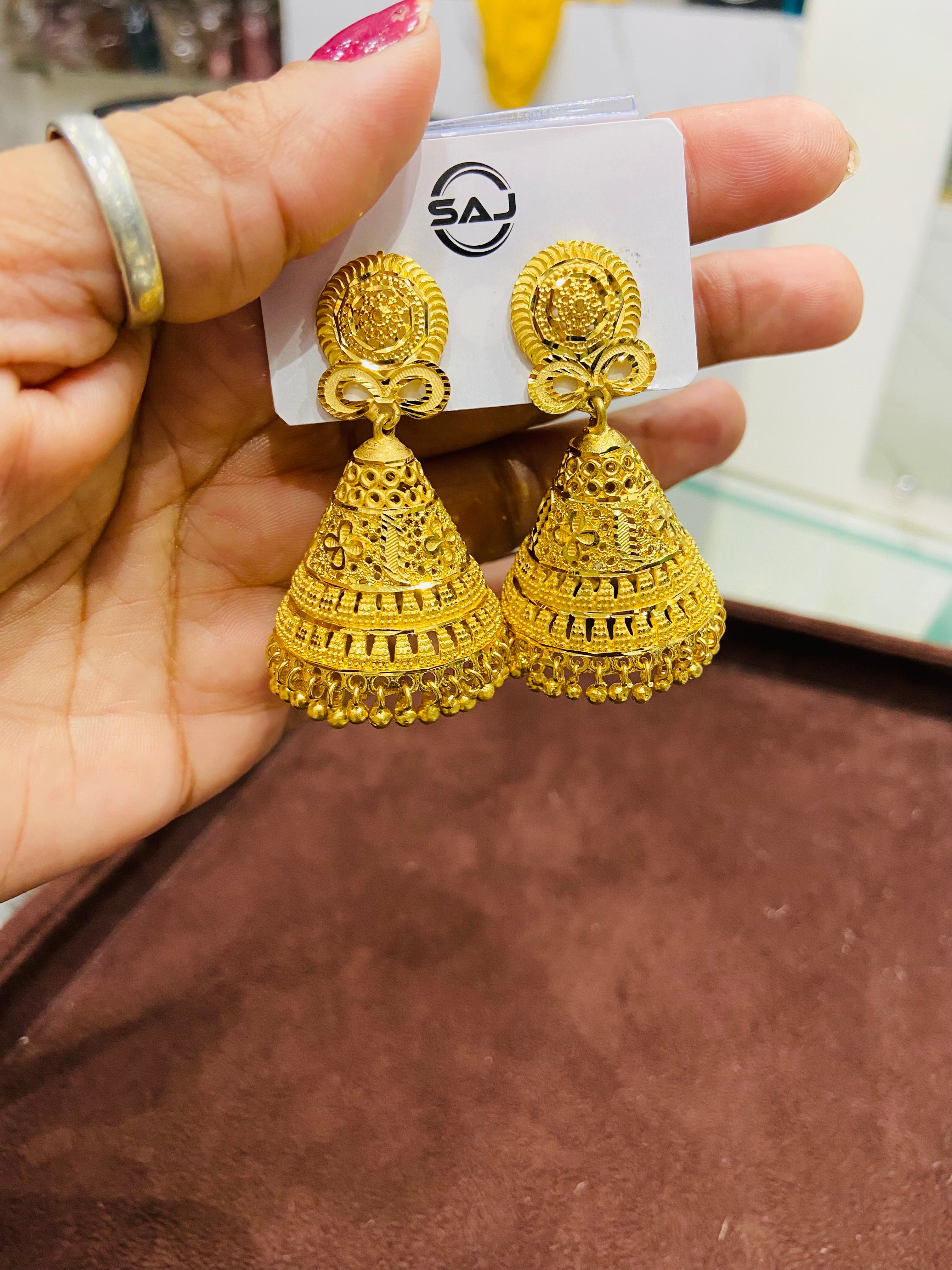 Antique Finish 1 Gram Gold Jhumka Earrings for Women ER18