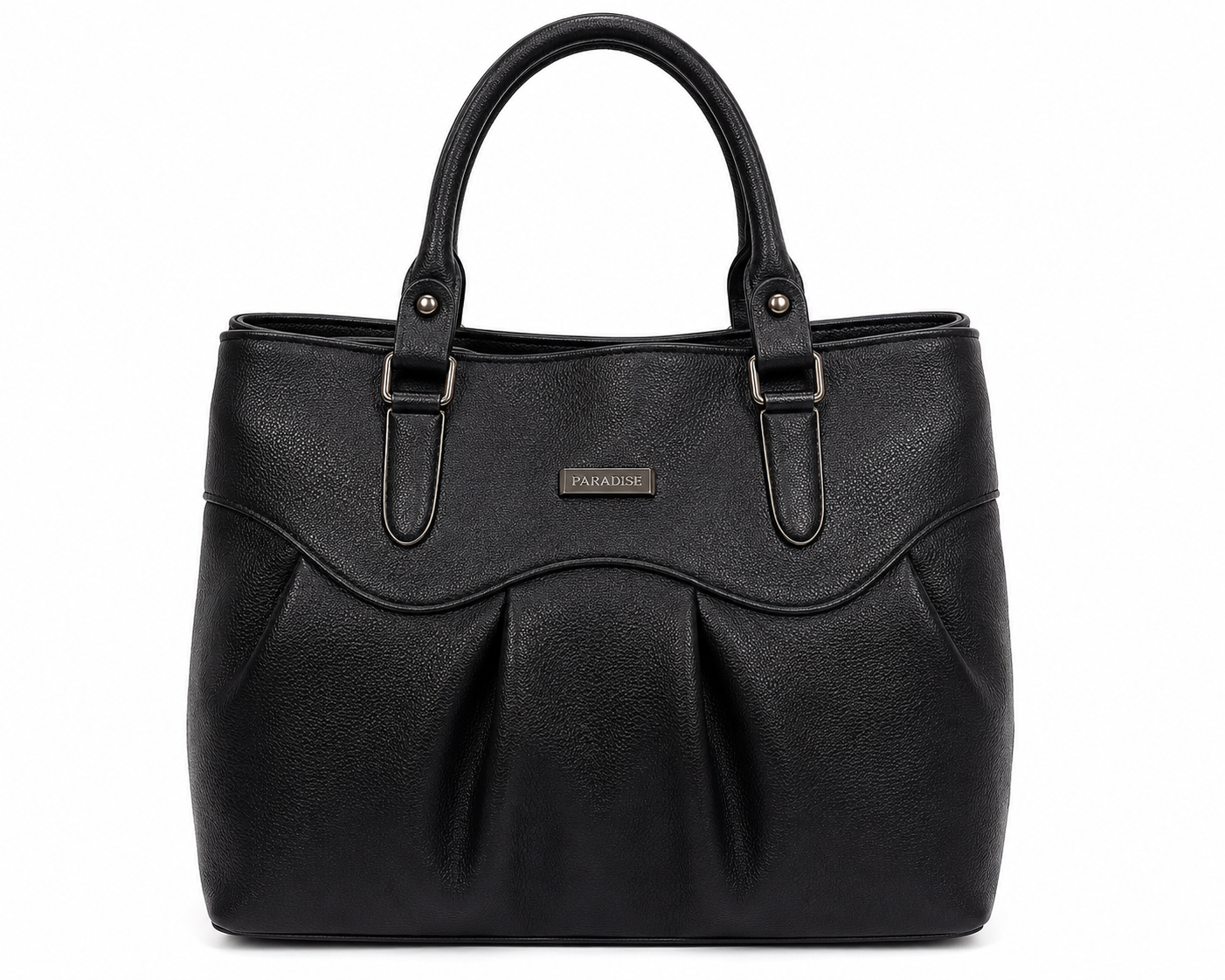 Black handbag with a visible brand logo on a white background