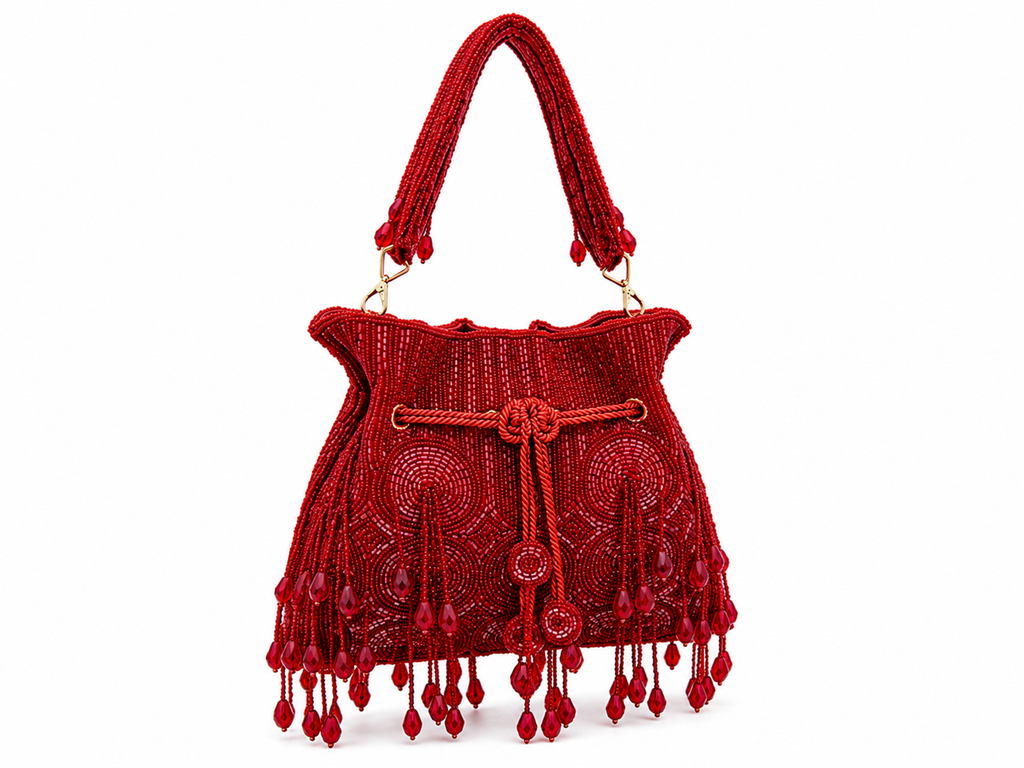 Red Beaded Potli Party Bag for Women