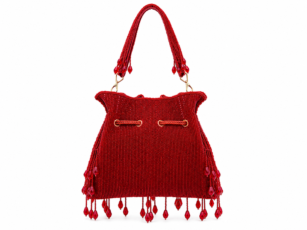 Red Beaded Potli Party Bag for Women