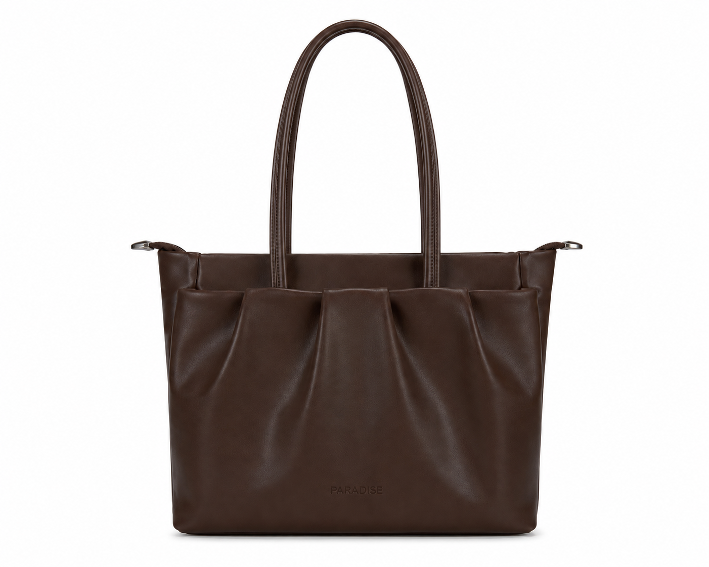 Brown leather tote bag on a white background