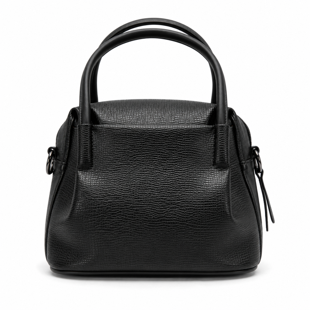 Black handbag on a white background