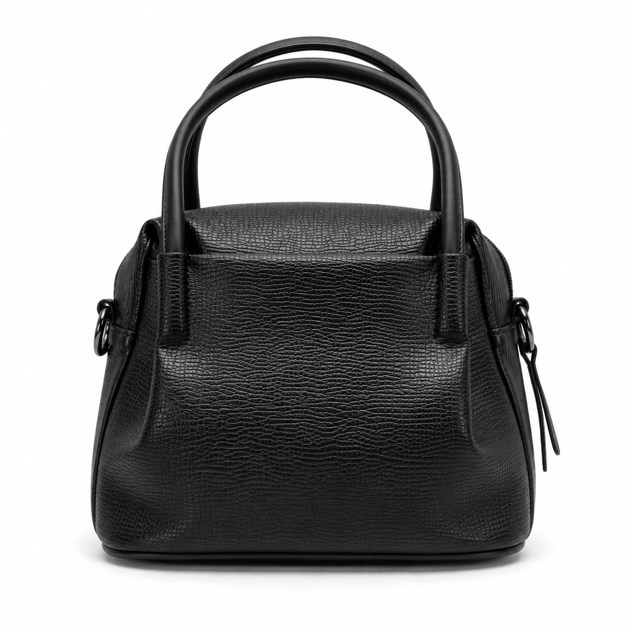 Black handbag on a white background