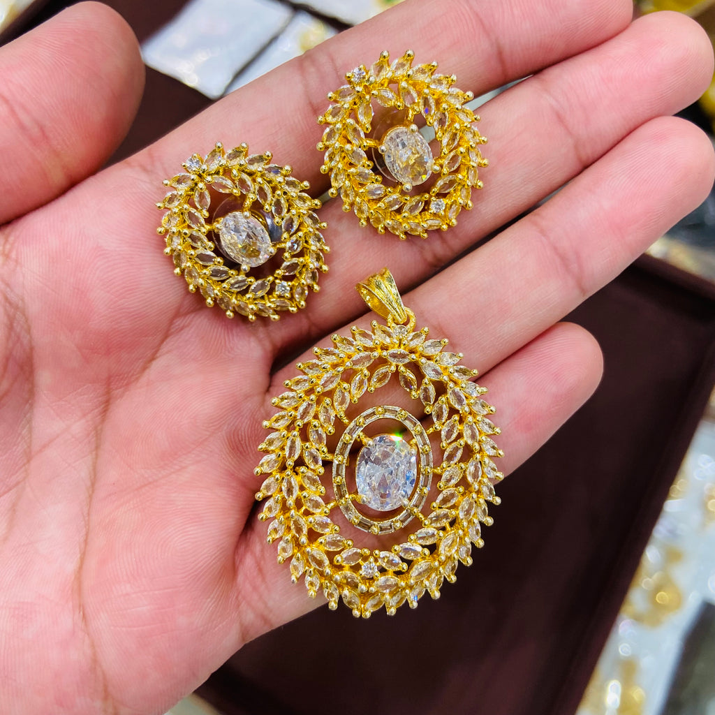 Royal AD Pendant Necklace Set with Earrings - PS13