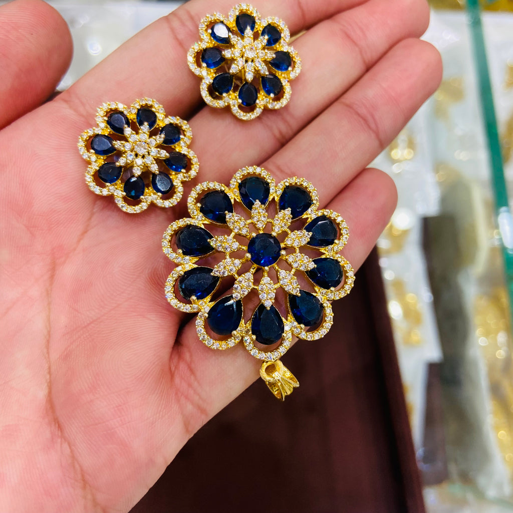 Classy AD Pendant Necklace Set with Earrings - PS12