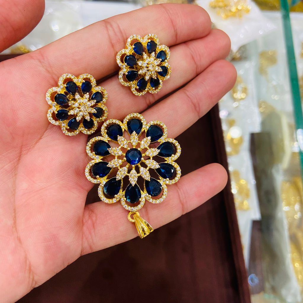 Classy AD Pendant Necklace Set with Earrings - PS12