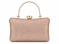 Gold clutch bag with intricate design on a white background