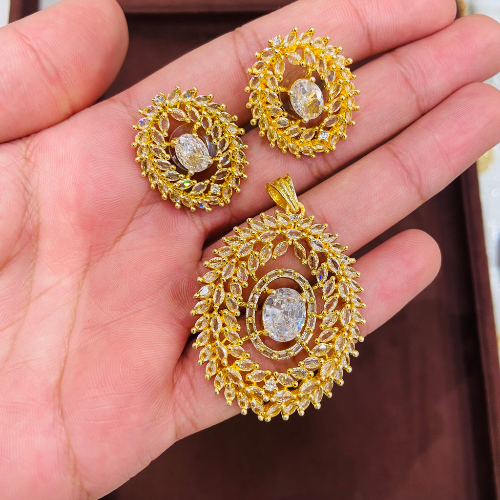 Royal AD Pendant Necklace Set with Earrings - PS13