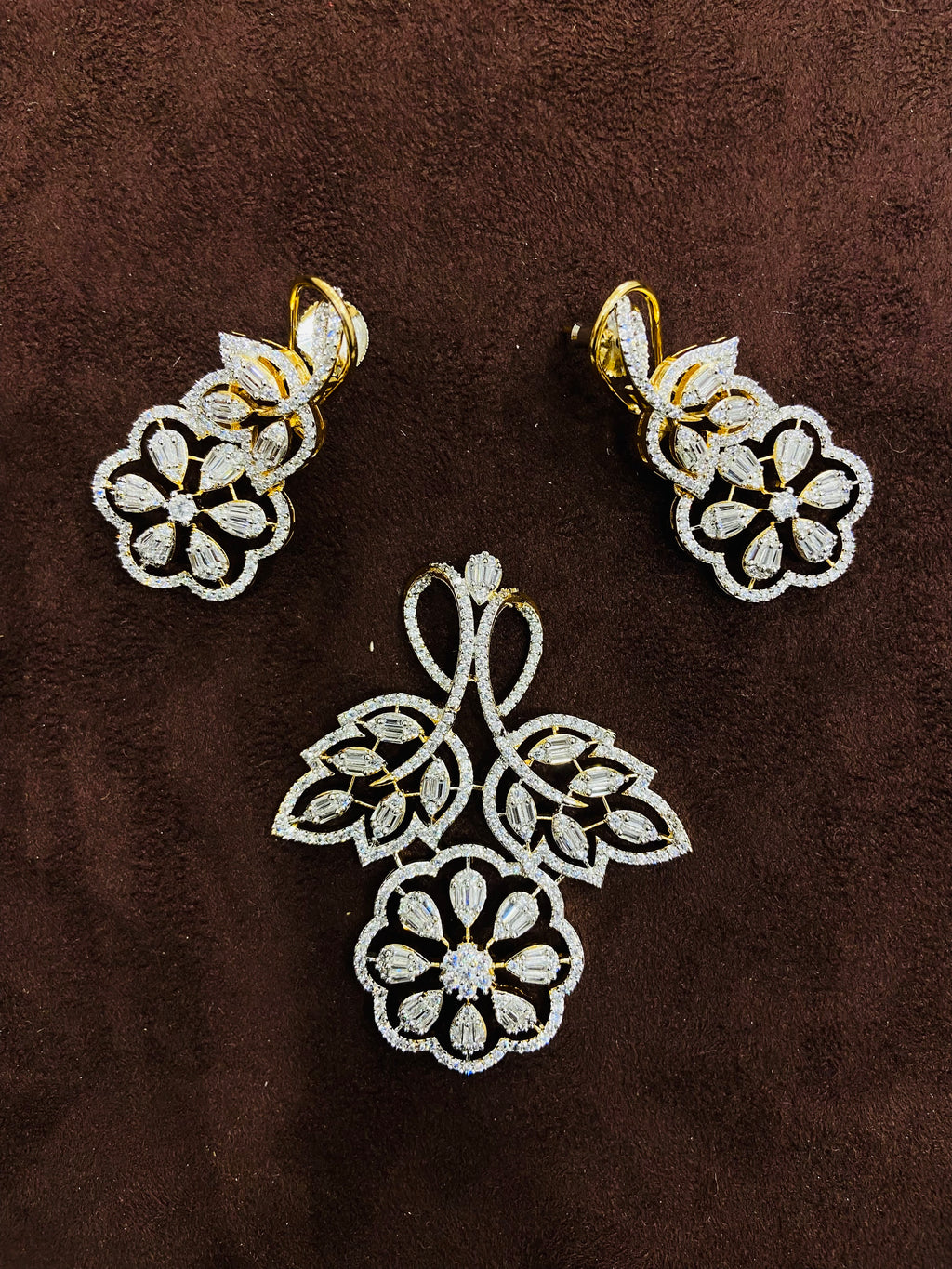 CZ Diamond Locket Set with Earrings - PS03