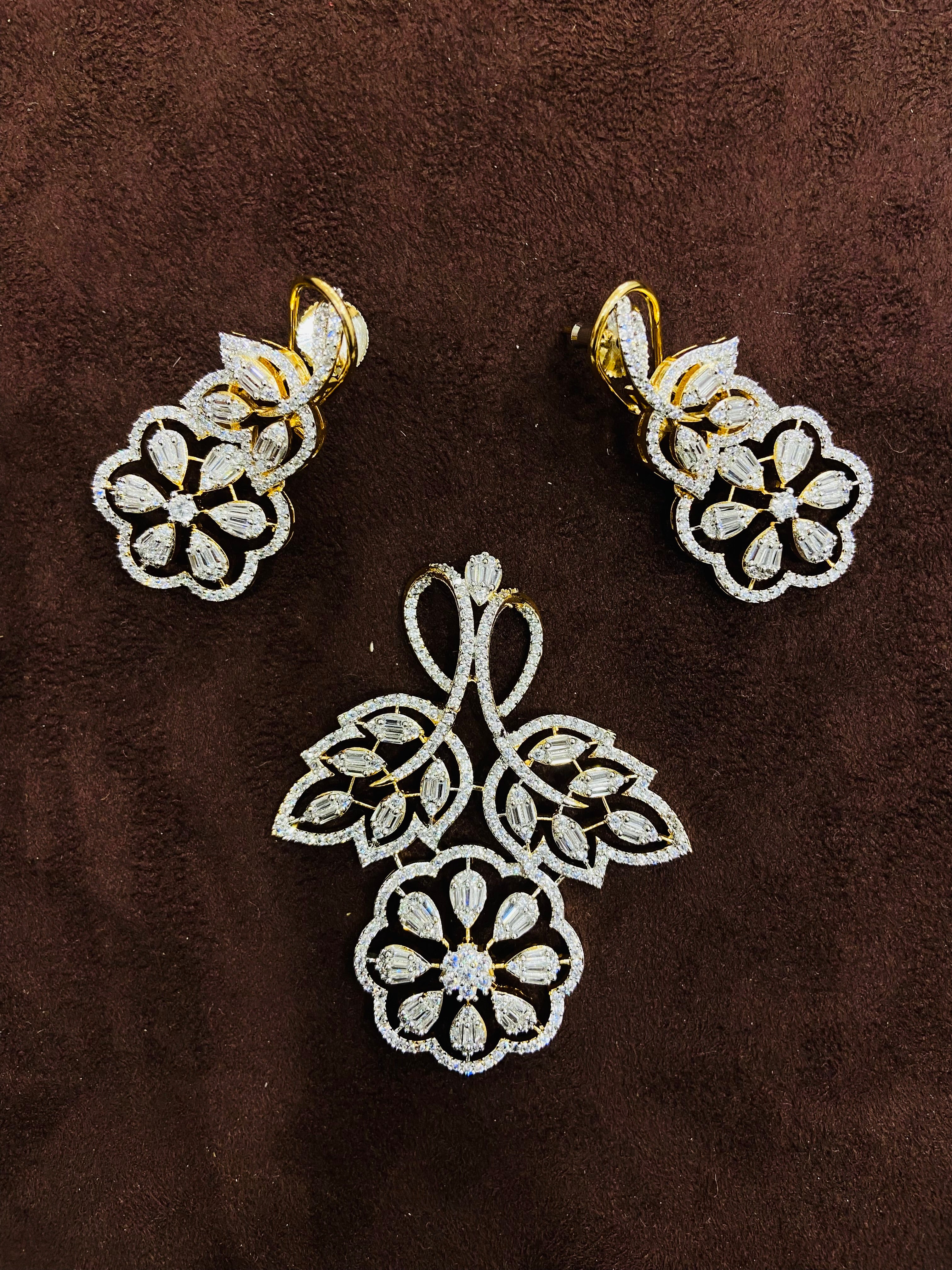 CZ Diamond Locket Set with Earrings - PS03