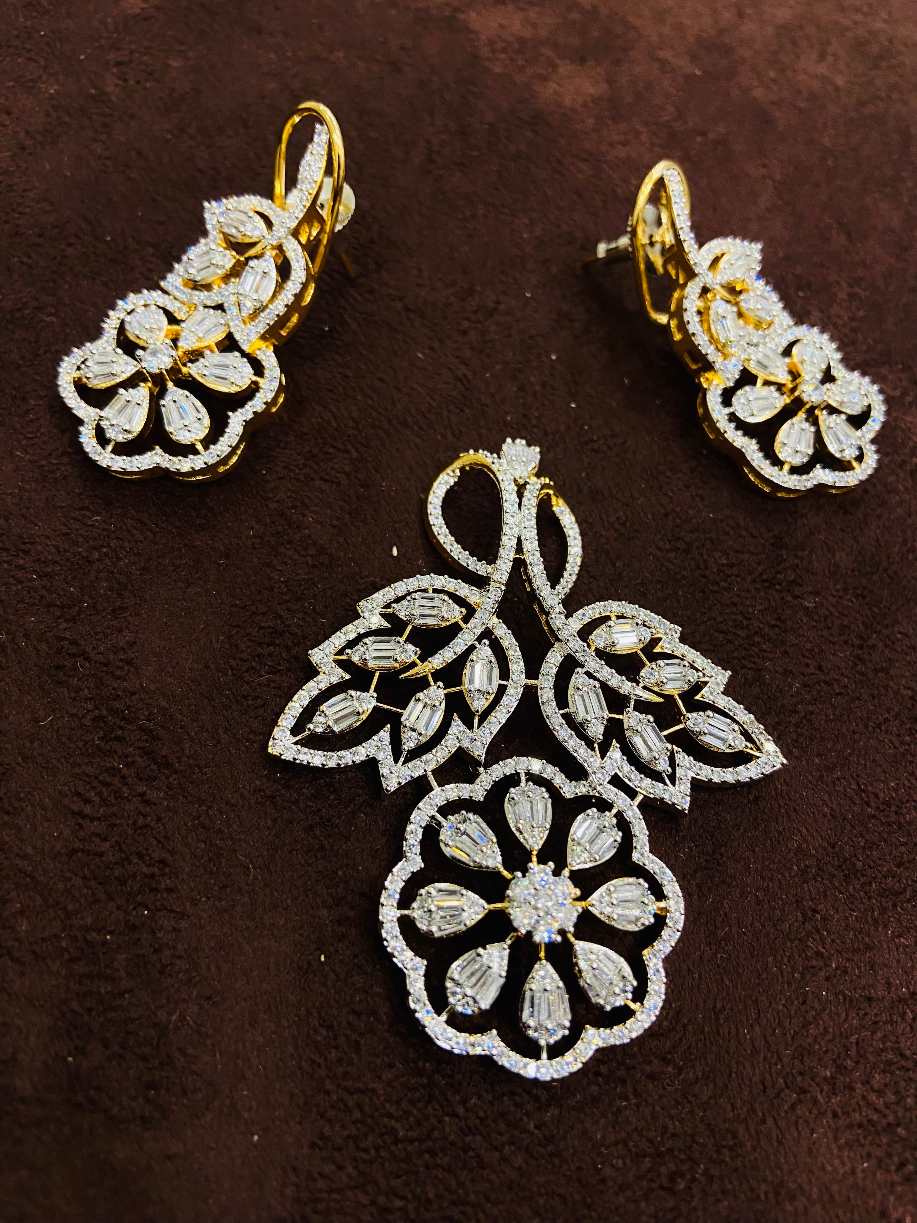 CZ Diamond Locket Set with Earrings - PS03