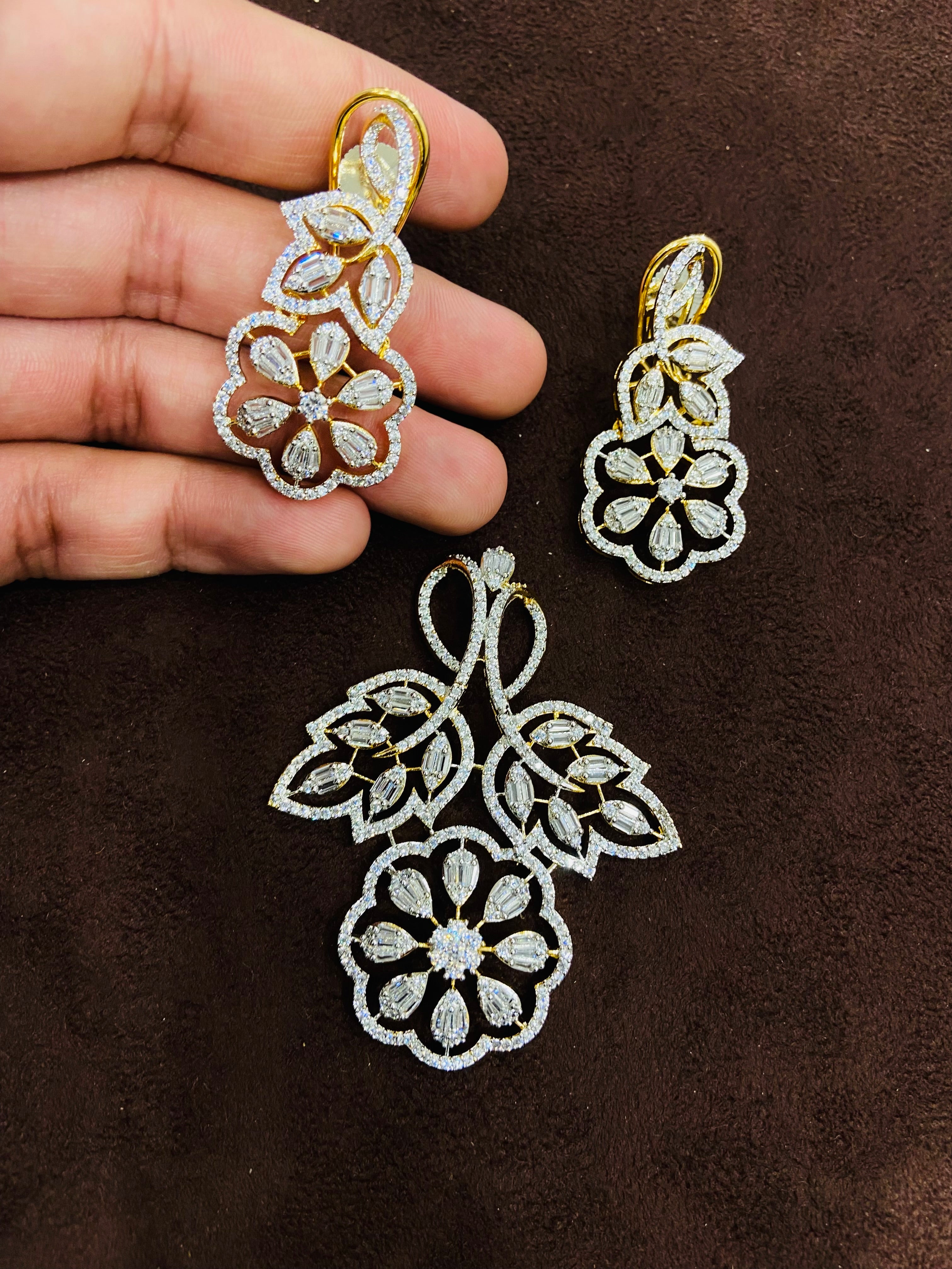 CZ Diamond Locket Set with Earrings - PS03