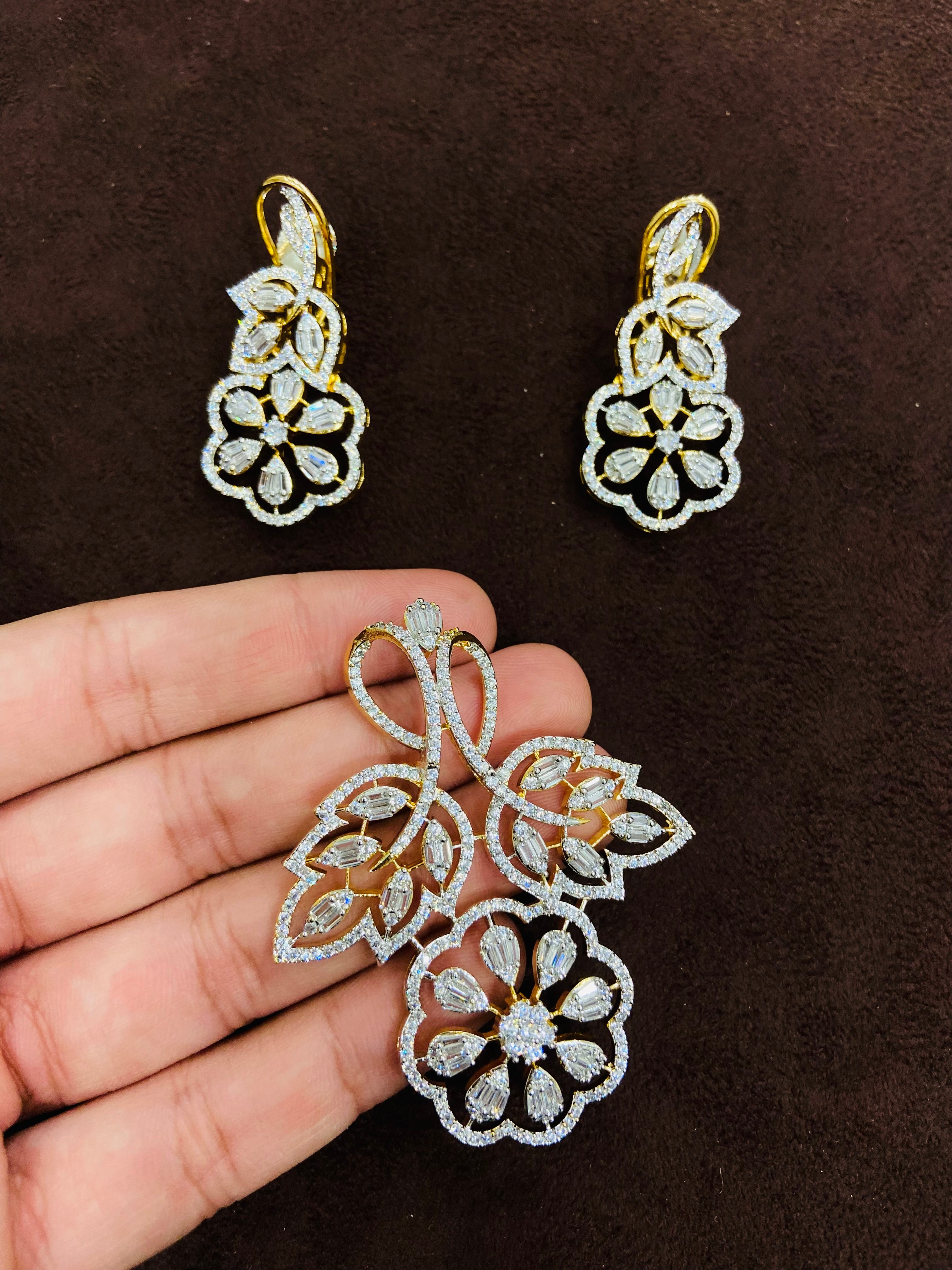 CZ Diamond Locket Set with Earrings - PS03