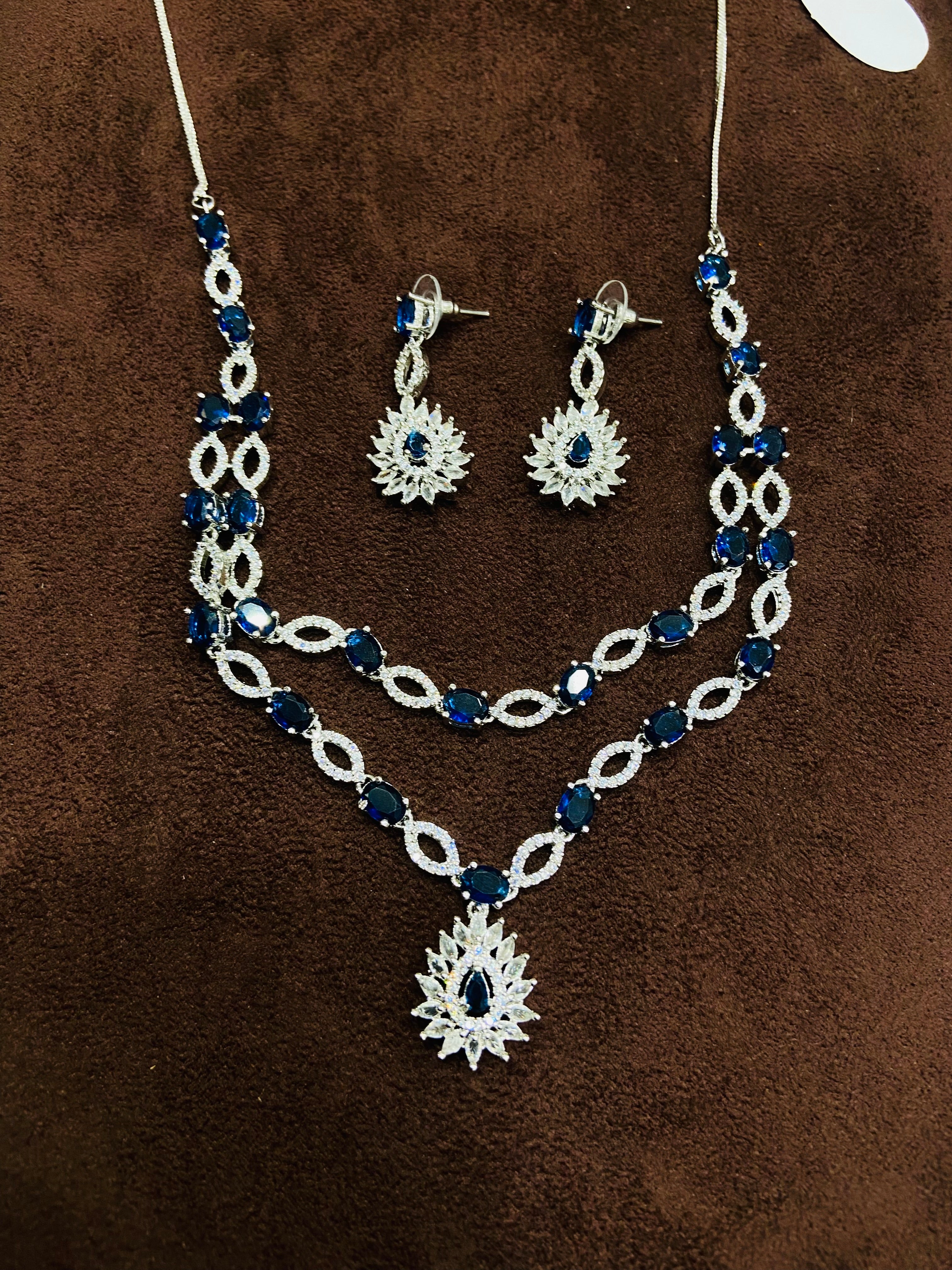 Royal Blue American Diamond Pendant Necklace Set for Women - NS16