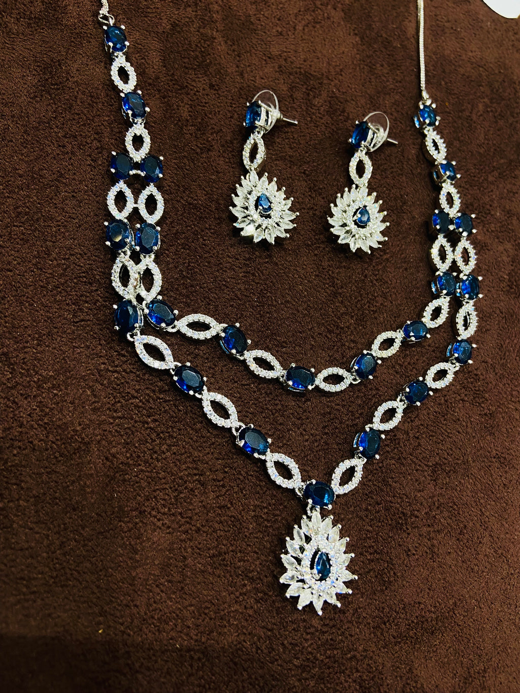 Royal Blue American Diamond Pendant Necklace Set for Women - NS16