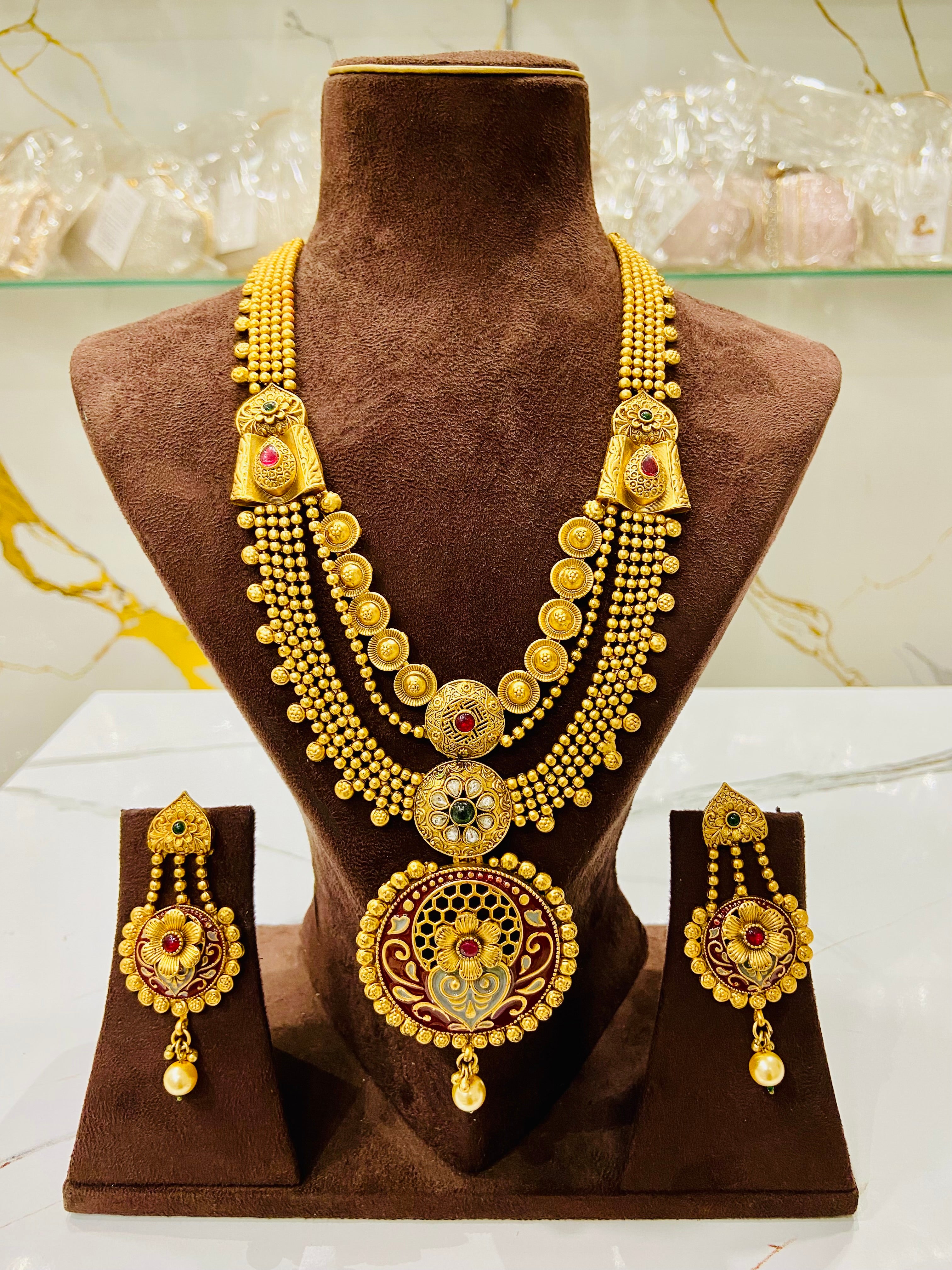 Traditional One Gram Gold Necklace Set for Women - NS12