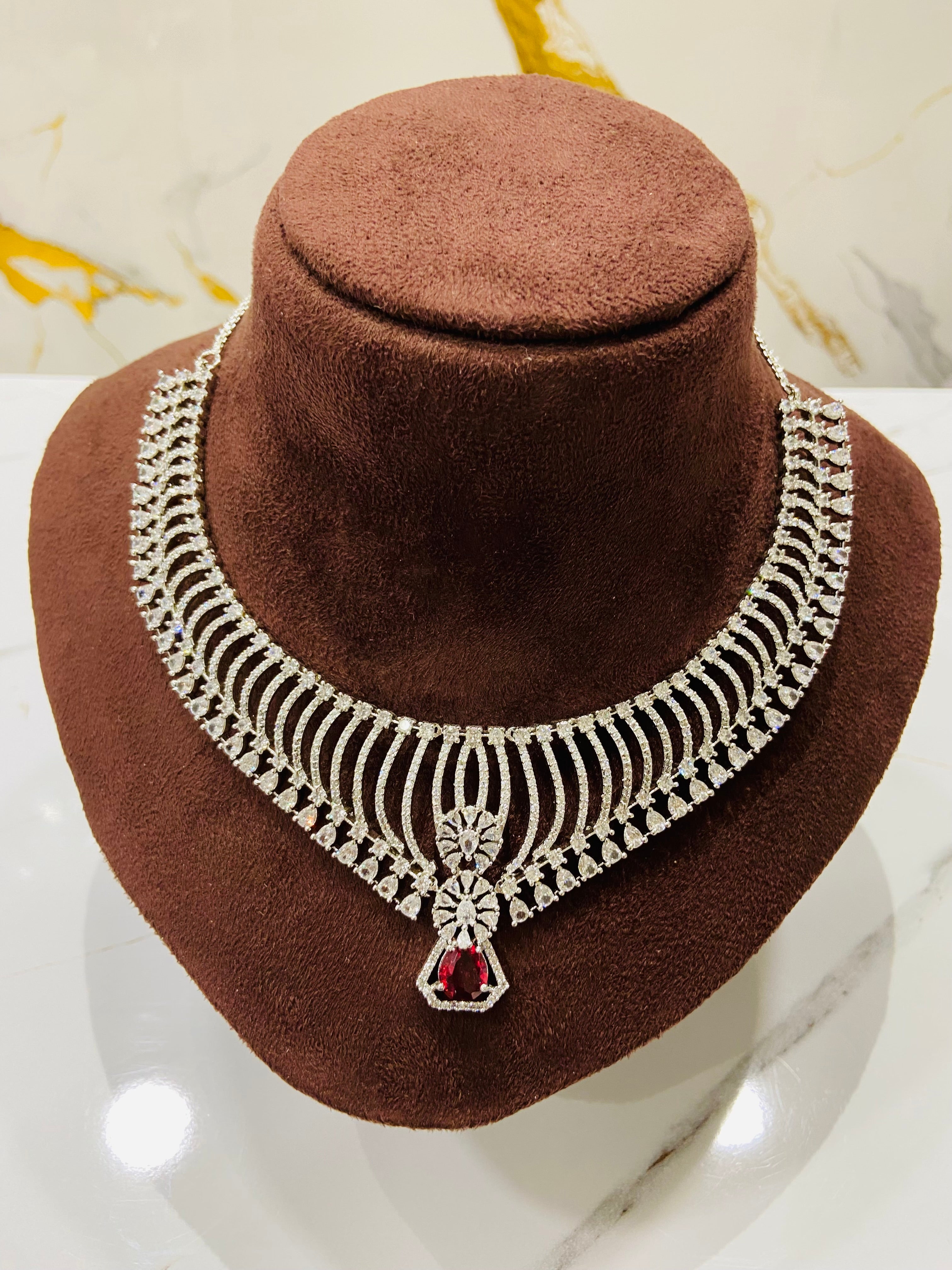 Designer Red Stone AD Necklace Set for Women - NS15