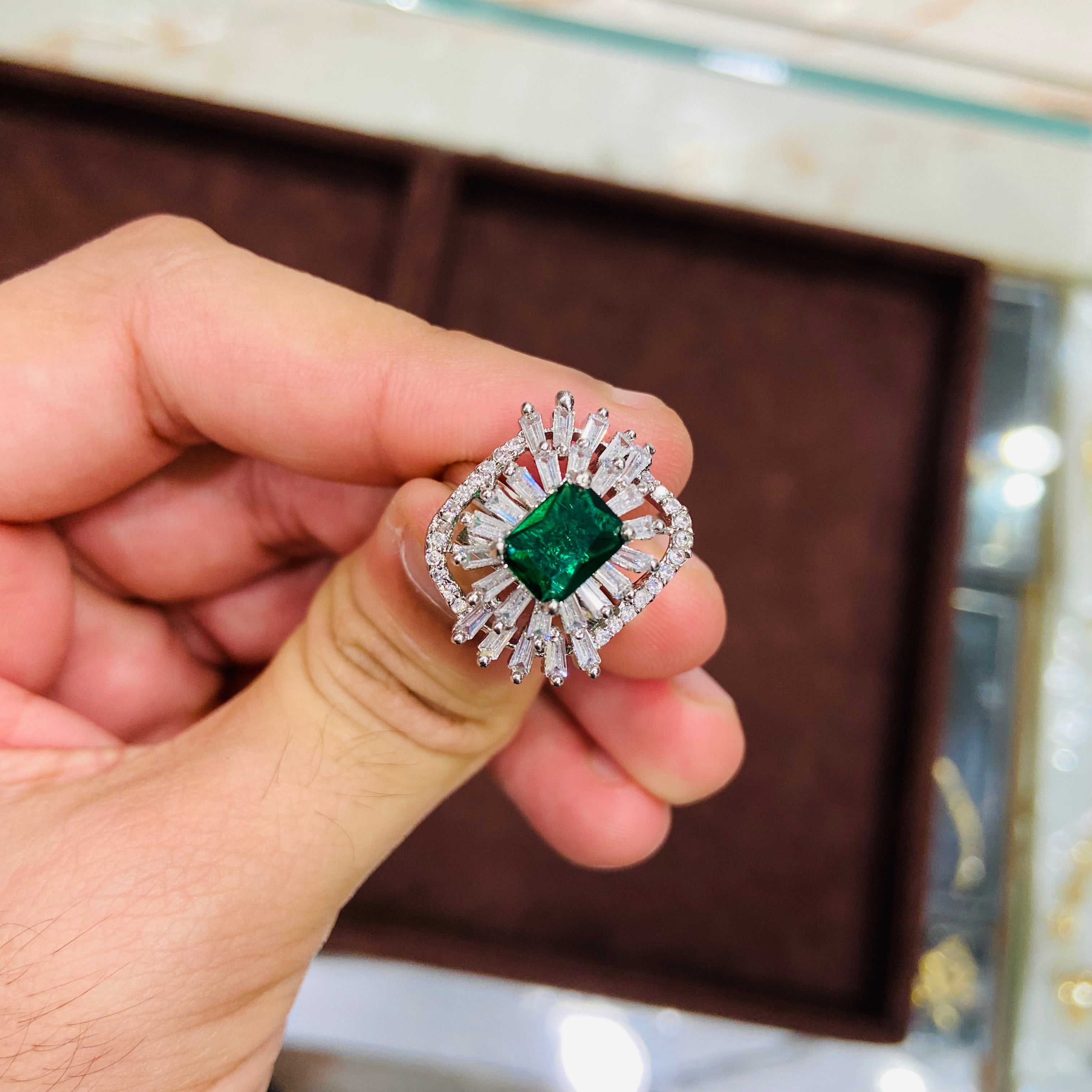 Premium Ladies Green Diamond Ring - ADR22