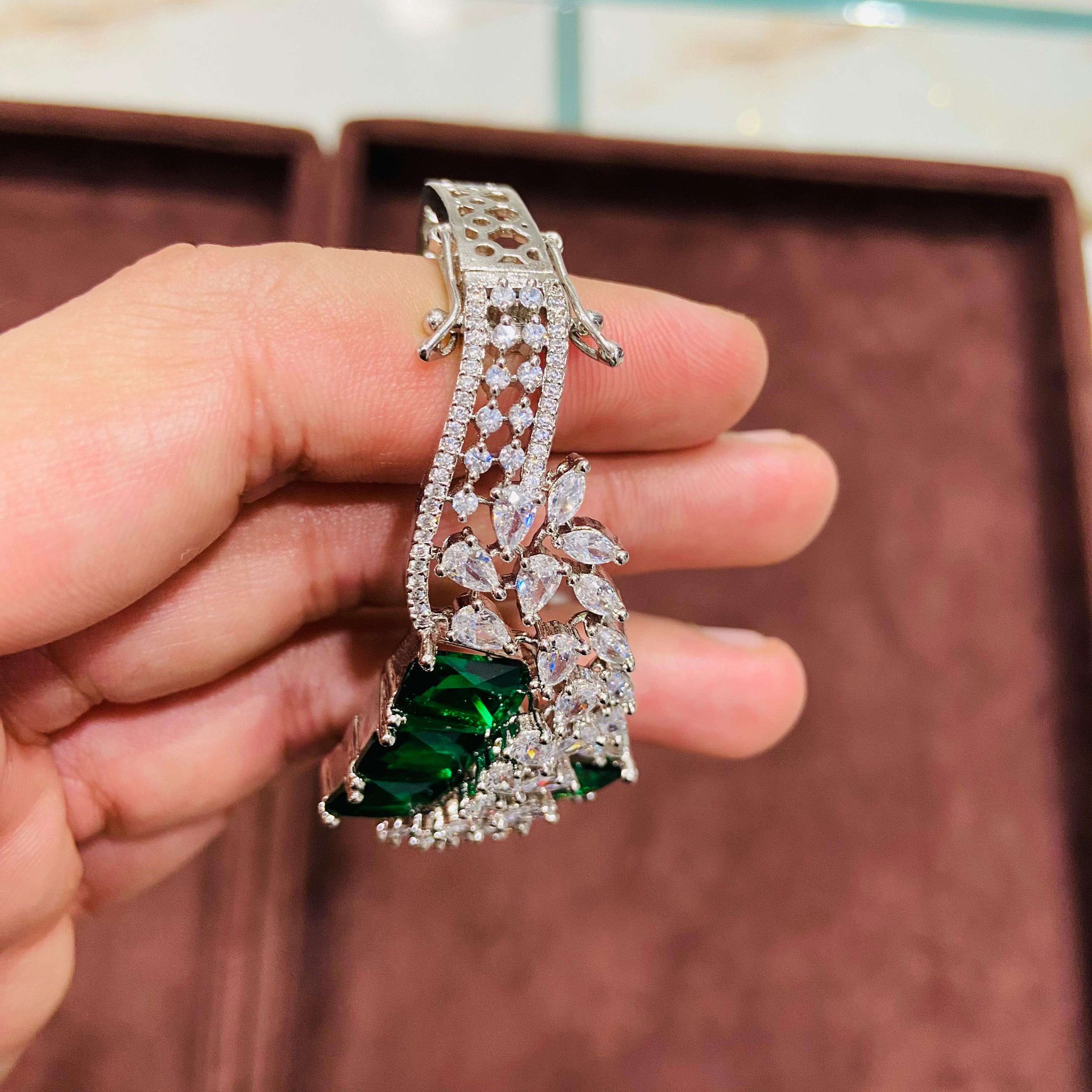 Luxury Green Stone American Diamond Bracelet for Women - BR01