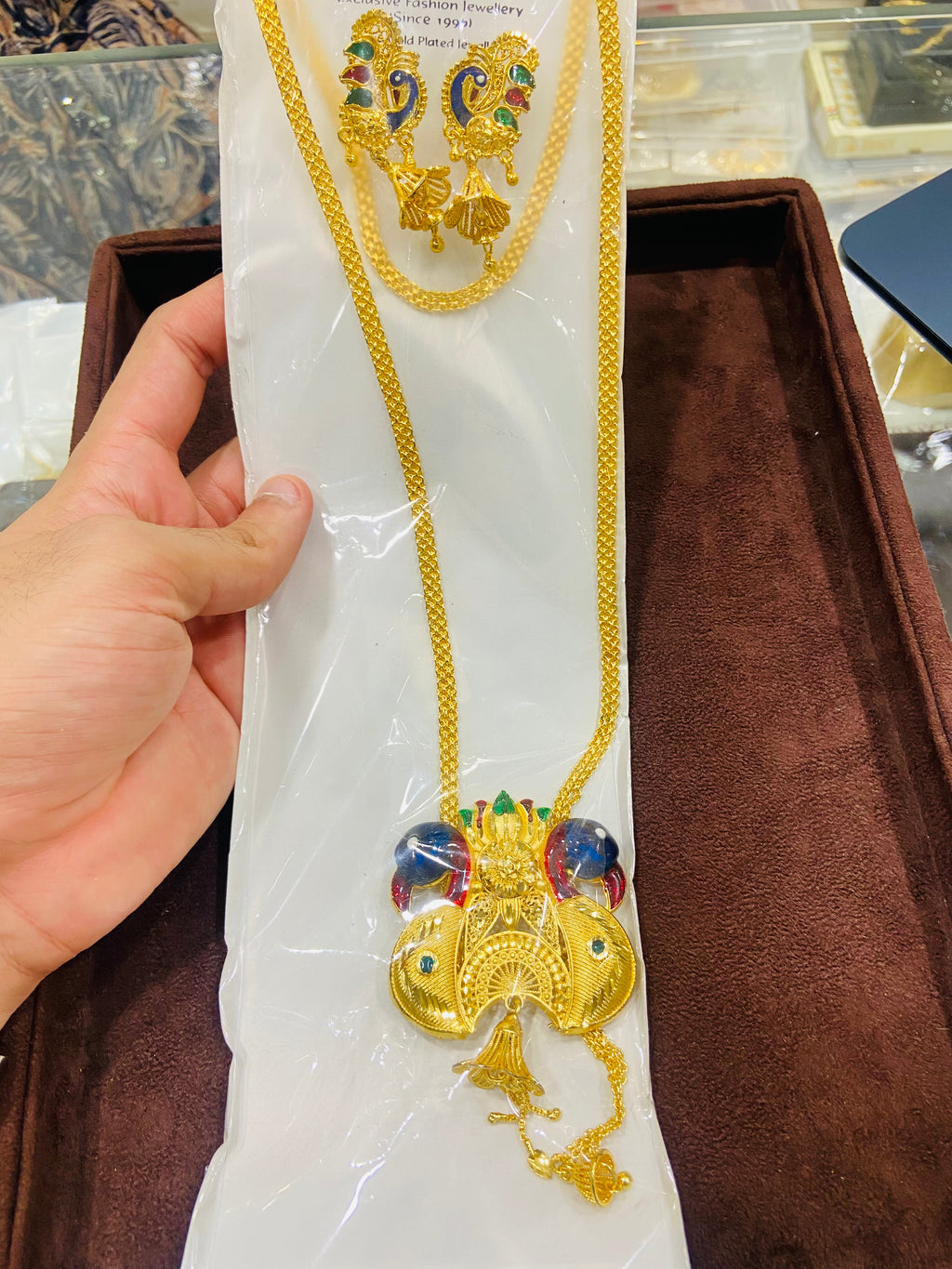 Peacock 1 Gram Gold Long Pendant Set