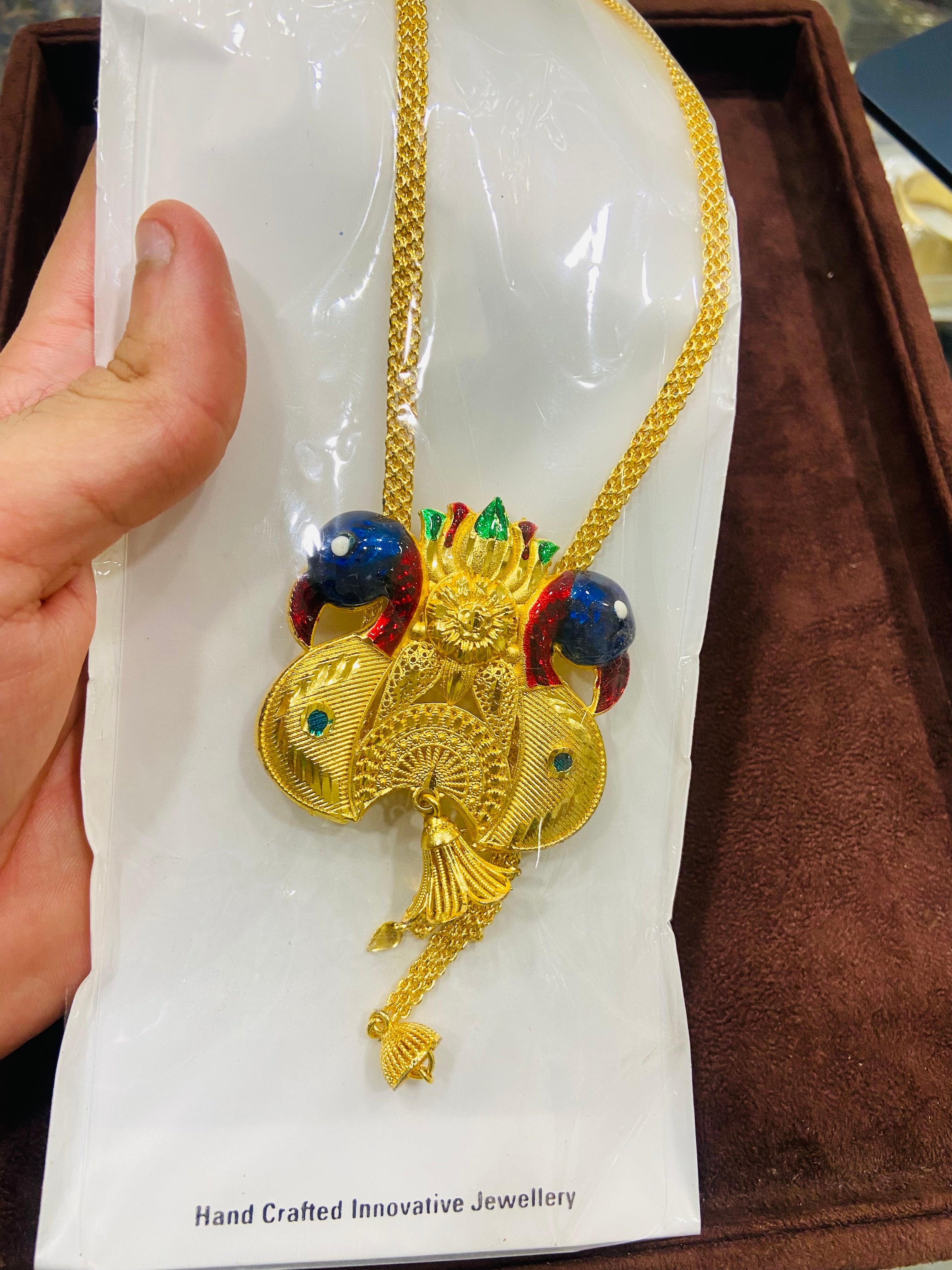 Peacock 1 Gram Gold Long Pendant Set