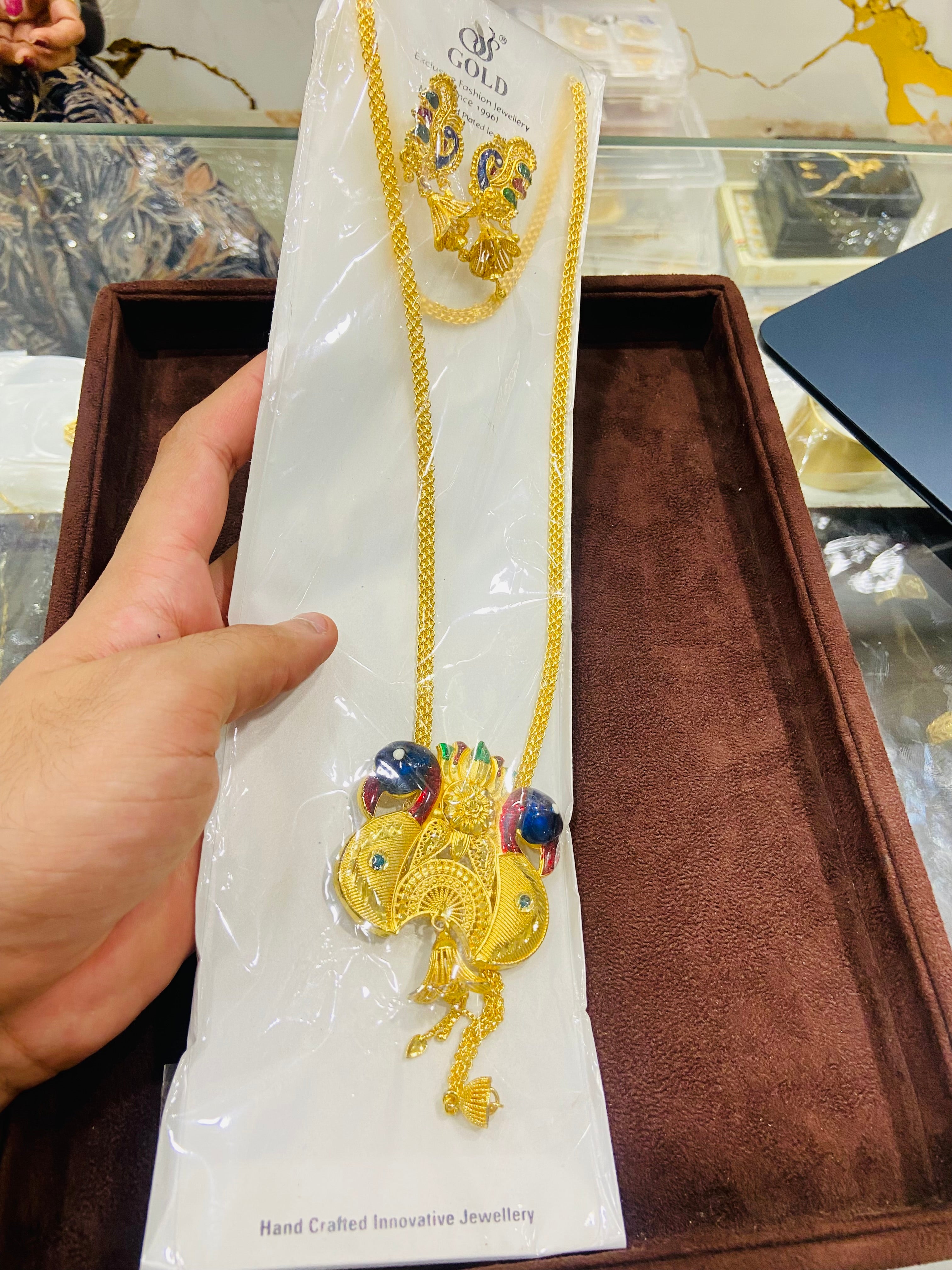 Peacock 1 Gram Gold Long Pendant Set