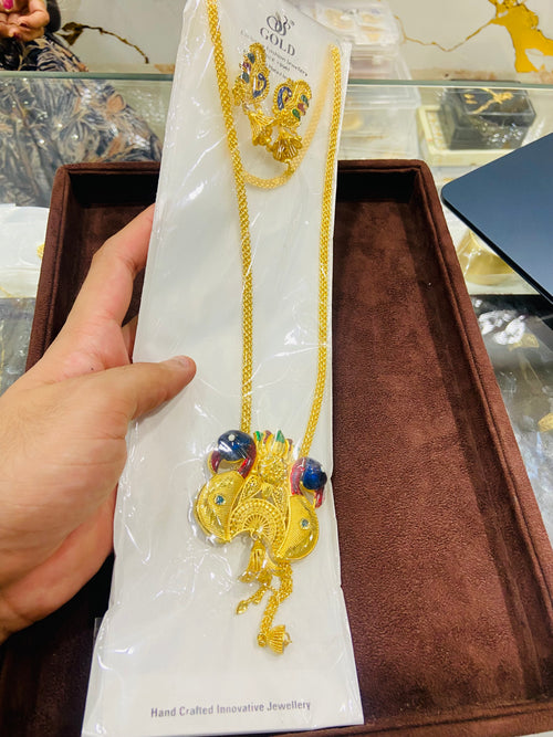 Peacock 1 Gram Gold Long Pendant Set
